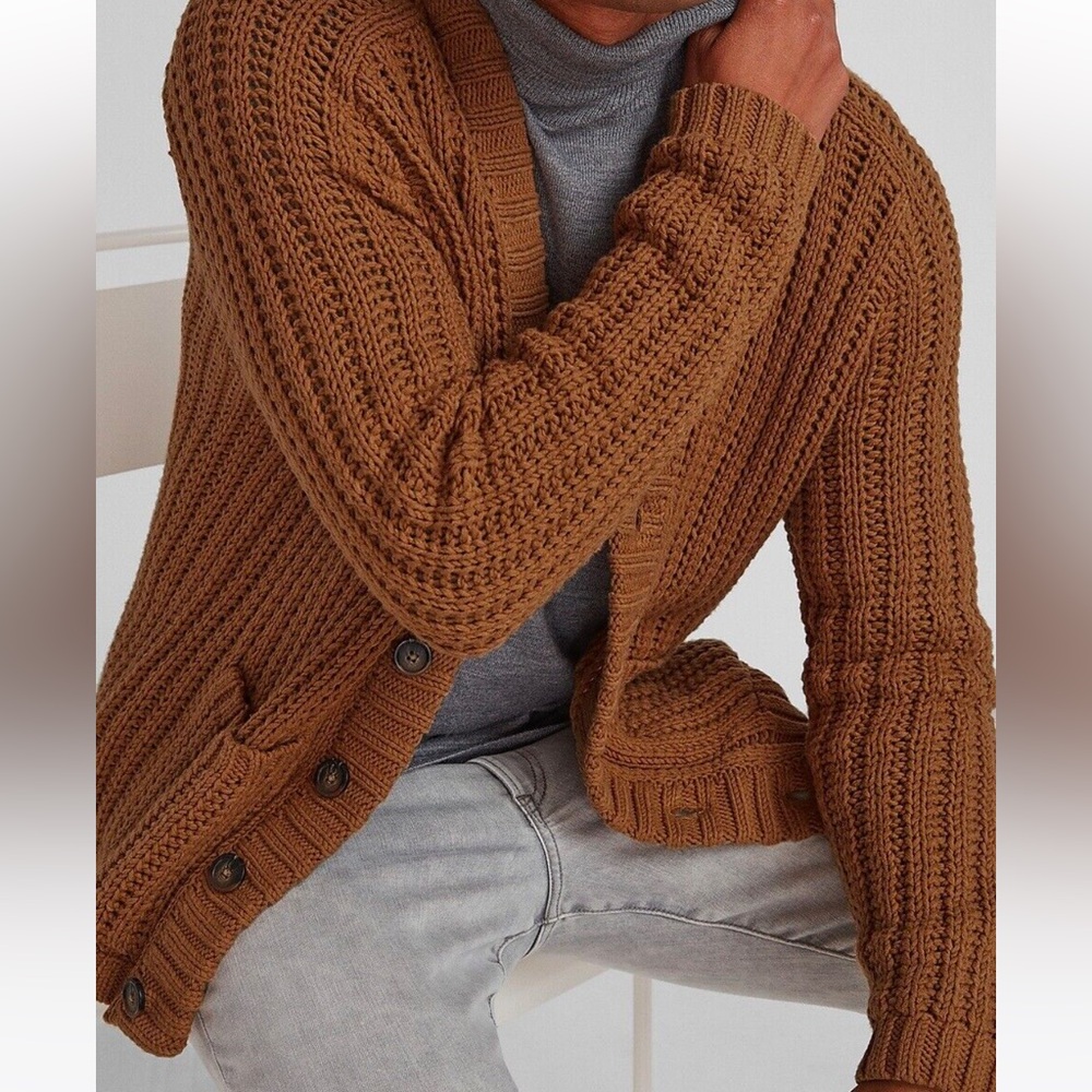 NEW EXPRESS $98 CAMEL OVERSIZED KNIT CARDIGAN SWEATER SZ L